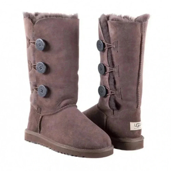 UGG Shoes - UGG Australia Bailey Button Tall Chocolate Brown Suede Boots 3 Buttons Size 5 US
